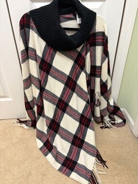 New TALBOTS Overhead wrap /poncho M/L White red black